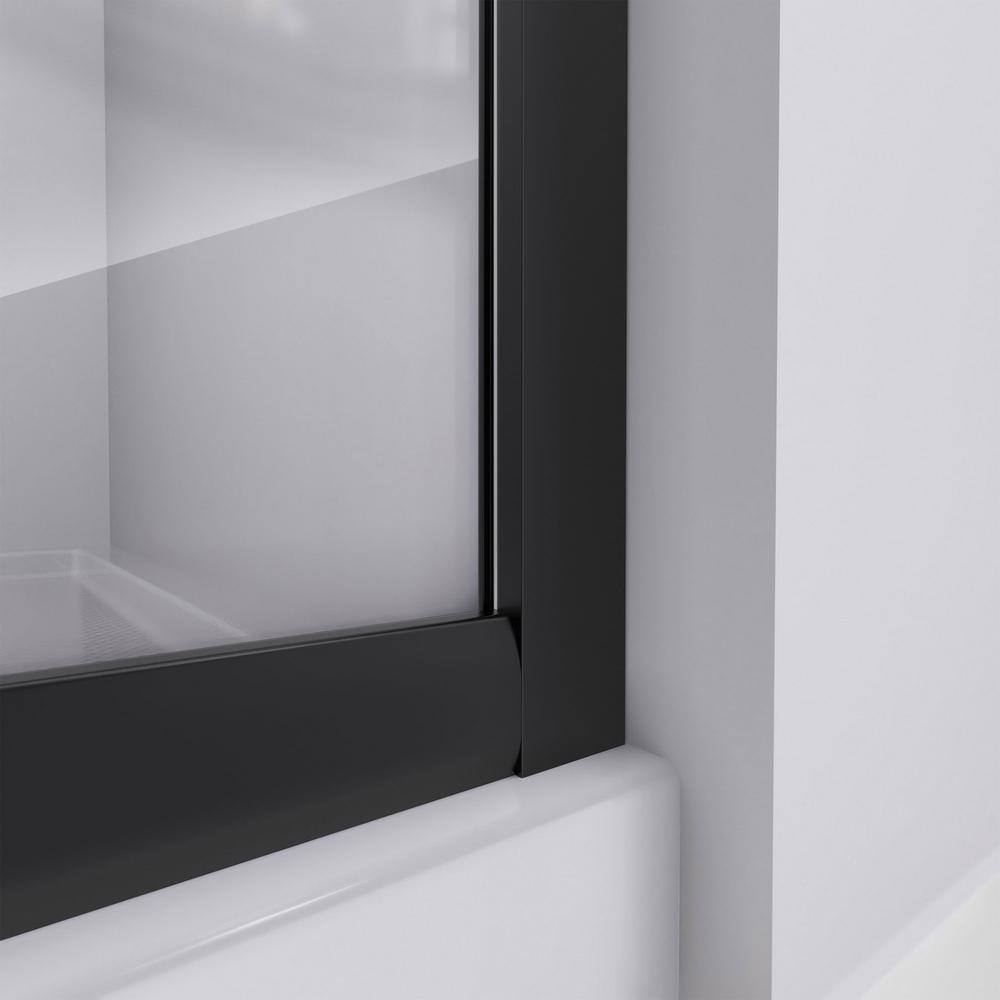 Prime 33" Matte Black and Frosted Glass Sliding Shower Enclosure with White Base