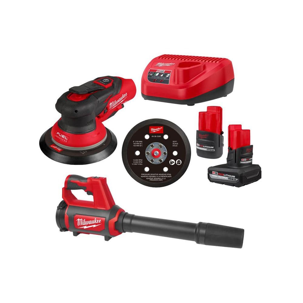 M12 FUEL 12-Volt Li-Ion Brushless Cordless 6 in. Random Orbital Sander Kit (3/32 in) w5. 0Ah, 2. 5Ah Batteries, &Blower price history on PriceWatchPro