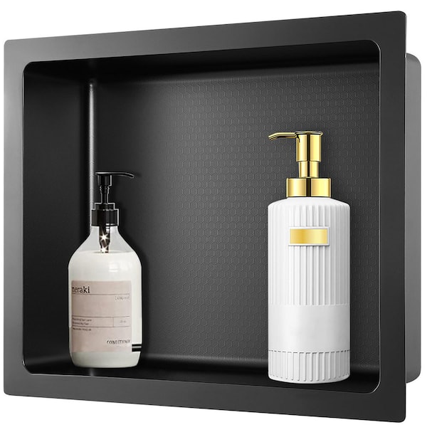 HEX 16 in. W x 12 in. H x 4 in. D Black Shower Niche Set of 1-Piece in Stainless Steel
