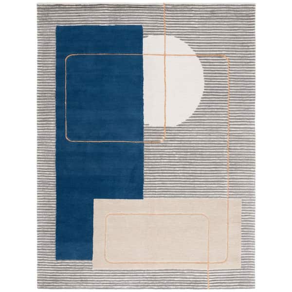 SAFAVIEH Ebony 8 ft. x 10 ft. Beige/Blue Abstract Modern Shapes Area ...