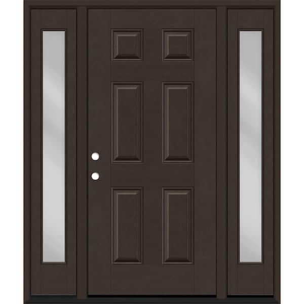 Regency 68 in. x 80 in. 6-Panel RHIS Hickory Stain Mahogany Fiberglass Prehung Front Door Clear 14 in. SLs 4-9/16