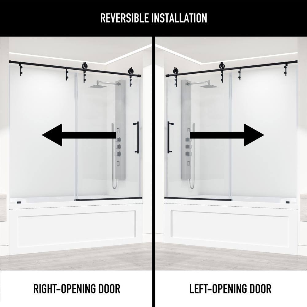Hamilton 60" Matte Black Frameless Sliding Tub Door with Clear Glass