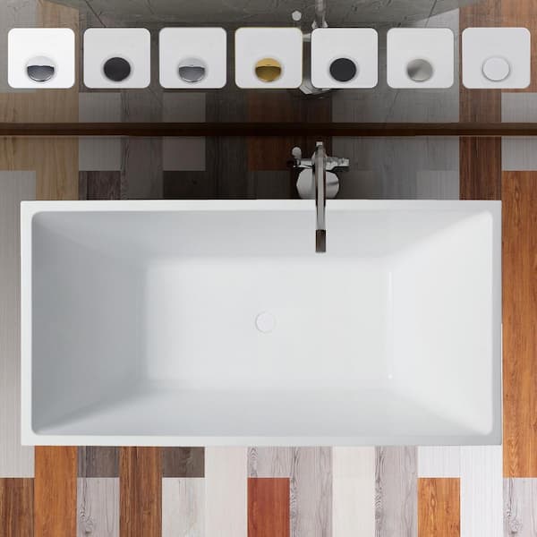 Vanity Art Narbonne 67 in. x 31 in. Acrylic Flatbottom Freestanding Soaking Bathtub with Center Drain in Pure White