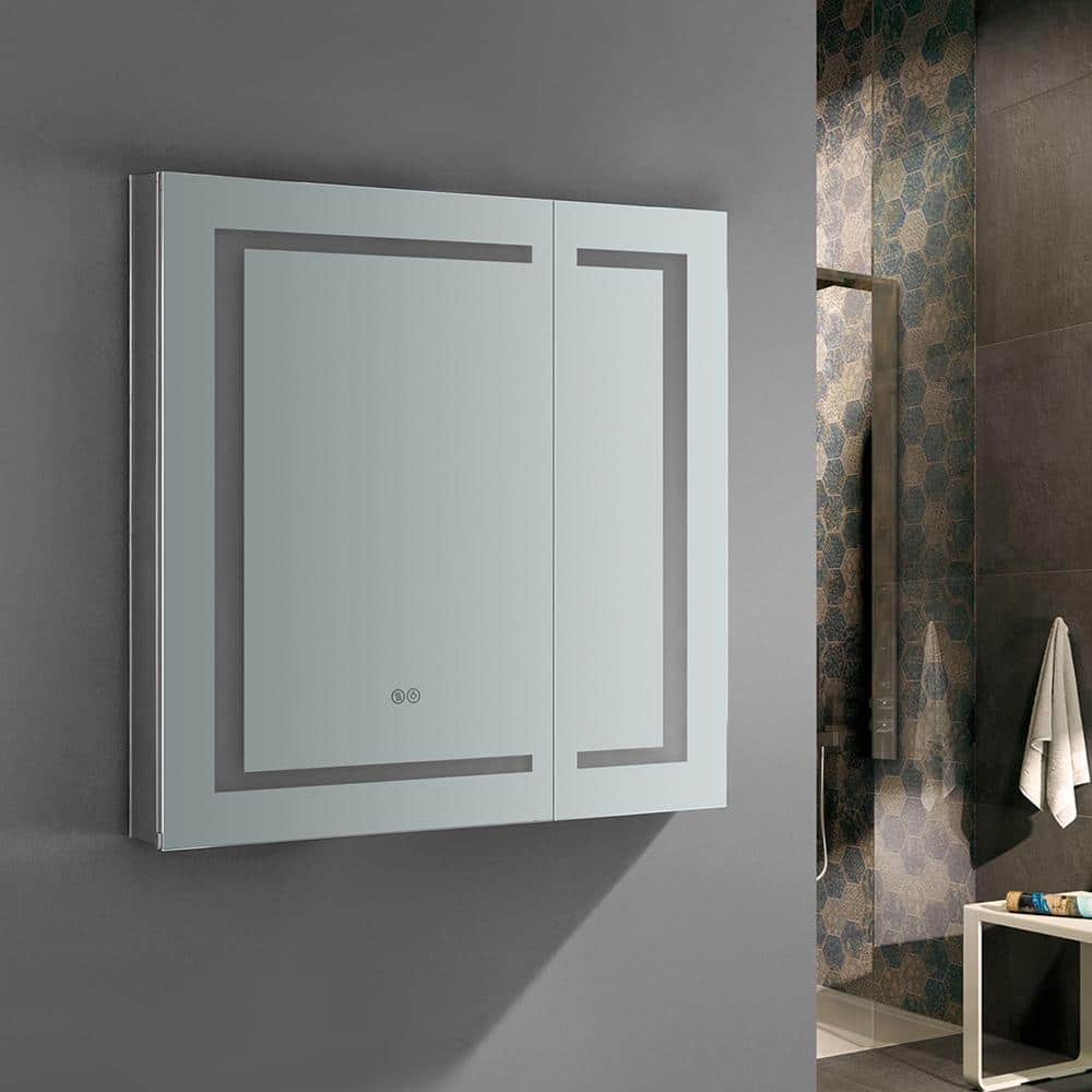 Contemporary 29.5" Square Bathroom Medicine Cabinet with LED Lighting