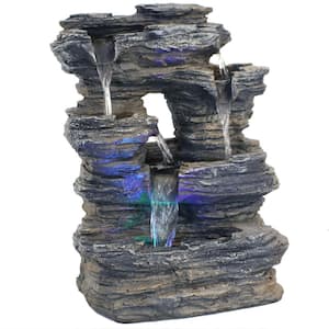 13.5 in. 5-Stream Rock Cavern Tabletop Fountain with Multi-Colored LED Lights