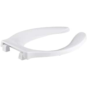 Stronghold Elongated Open Front Toilet Seat with Self-sustaining Check Hinge in White