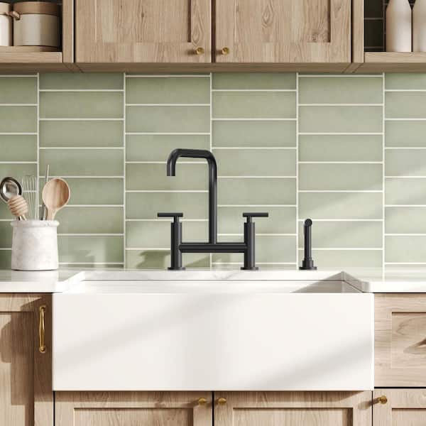 2-Handle Industrial 13 in. H Widespread Bridge Kitchen Faucet with Side Sprayer Pot Filler in Matte Black