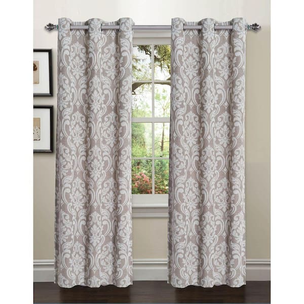 Window Elements Semi-Opaque Elinor Linen Blend Jacquard 96 in. L Grommet Curtain Panel Pair, Caribou (Set of 2)