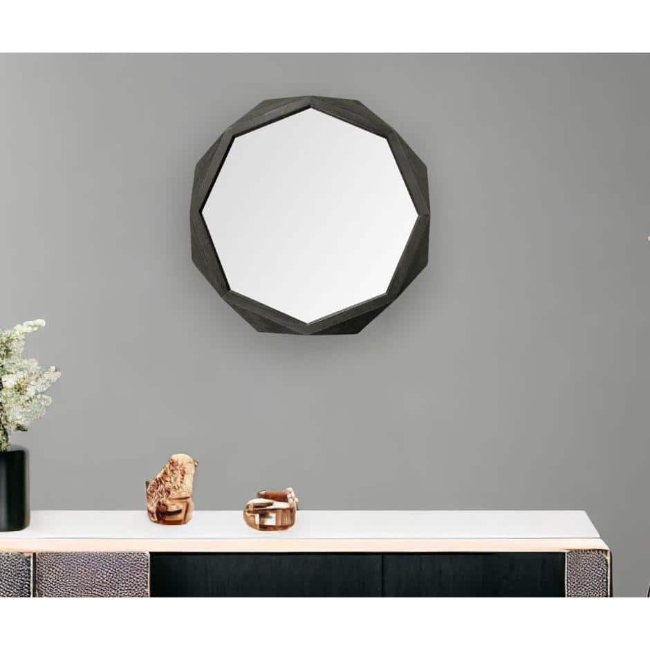 Black Solid Wood Octagonal Wall Mirror, 32" x 32"