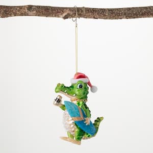 4.75 in. H Surfing Crocodile Ornament ; Multicolored Christmas Ornaments