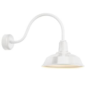 Heavy-Duty 14 in. Shade 23 in. Arm 1-Light Gloss White Gloss White Lens Outdoor Wall Mount Sconce