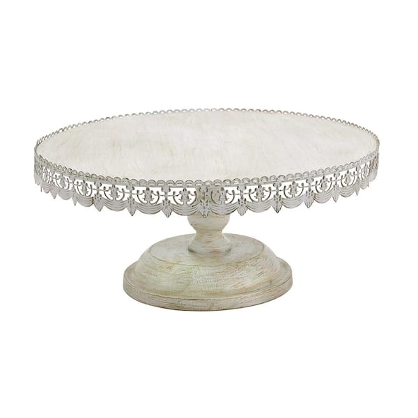 Litton Lane 10 in. H White Decorative Cake Stand with Lace Inspired Edge