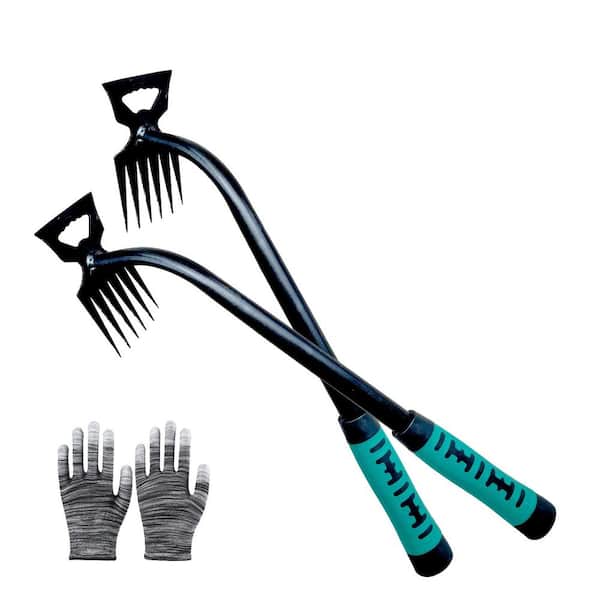 6 in. Weeder Dual Purpose Hand Puller Uprooting Tool Manganese Steel 6 Teeth Ergonomic for Yard Garden 2 Pack