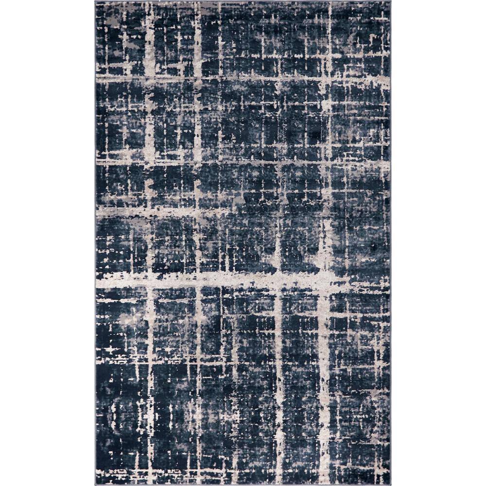 Navy Blue Rectangular Easy-Care Synthetic Rug 4' x 6'