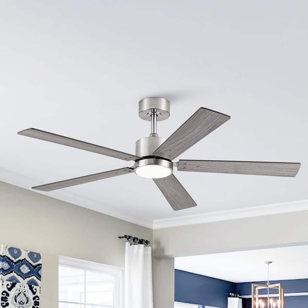 52 in. Integrated LED Indoor Brushed Nickel Ceiling Fan with Light, Remote and Reversible Blades price history on PriceWatchPro