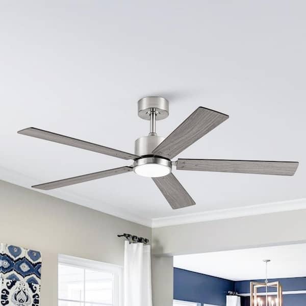 52 in. Integrated LED Indoor Brushed Nickel Ceiling Fan with Light, Remote and Reversible Blades