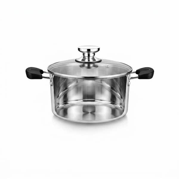 3-Ply 1 Piece Stainless Steel Stock Pot Silver Heavy Duty Induction Compatible Pot with Lid for Kitchen