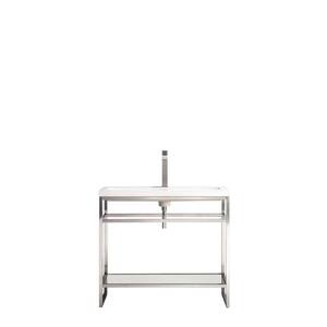 Boston 39.5 in. Single Console in Brushed Nickel with Resin Vanity Top in White Glossy with White Basin