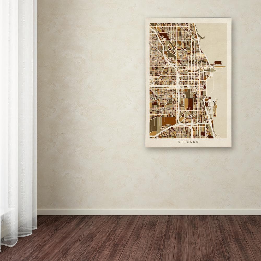 Chicago City Street Map Brown and Tan Canvas Art