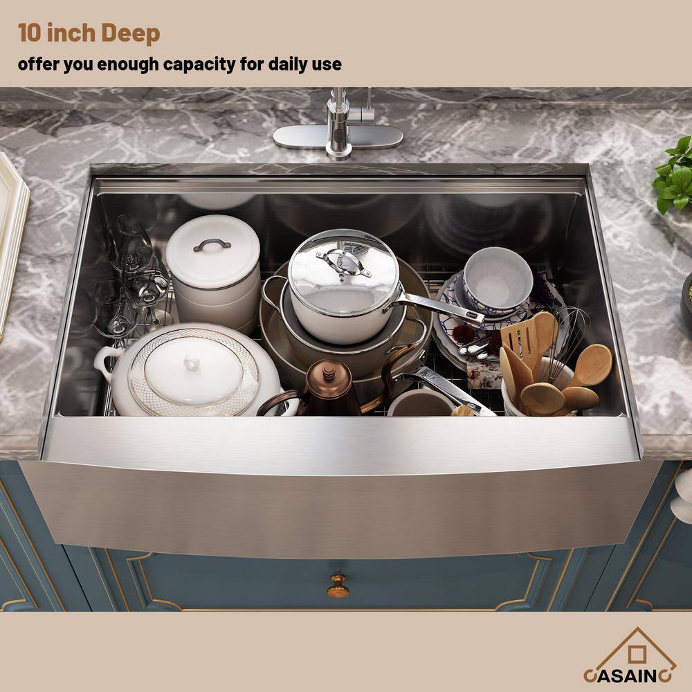 33" Brushed Stainless Steel Farmhouse Workstation Kitchen Sink
