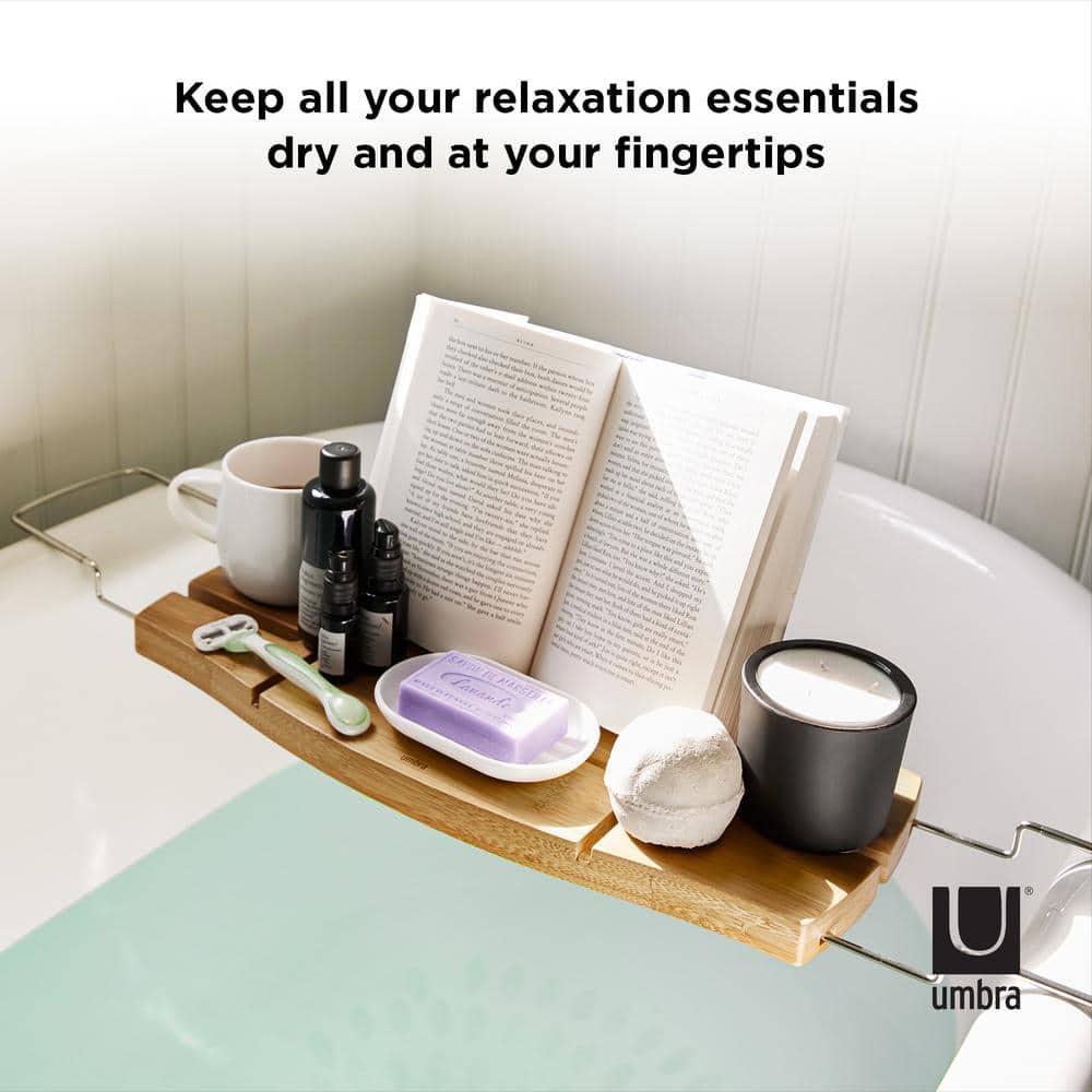 Luxury Bamboo Freestanding Bathtub Caddy with Wine Glass Holder