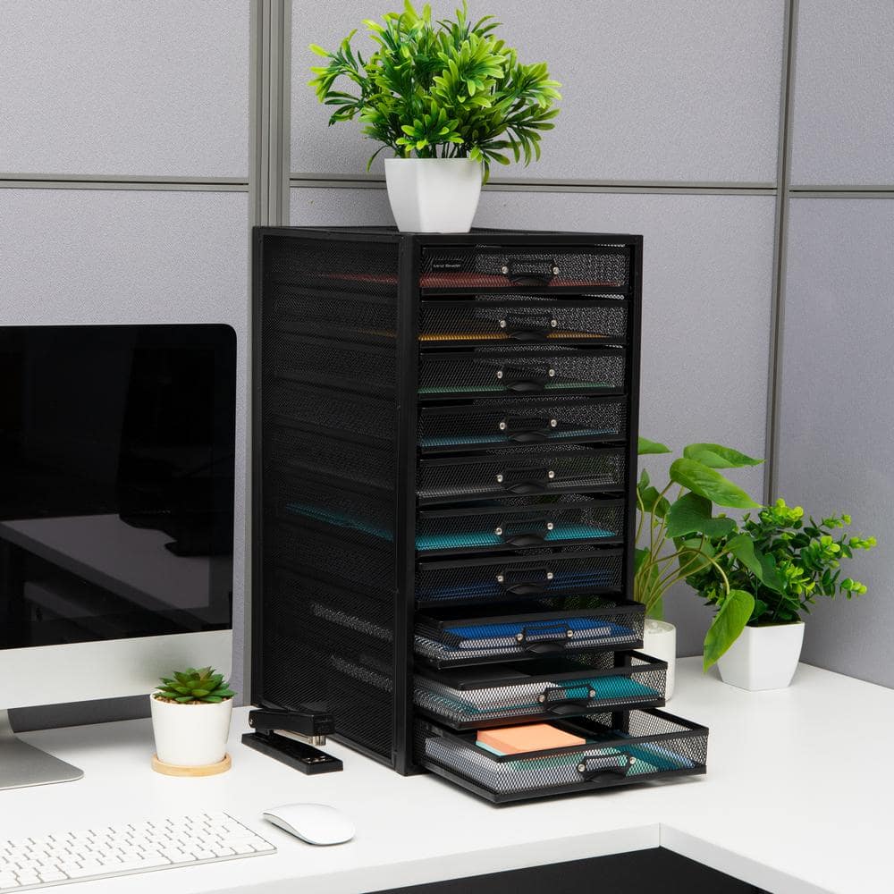 Black Wire Mesh 10-Drawer Moisture-Resistant File Storage Cabinet