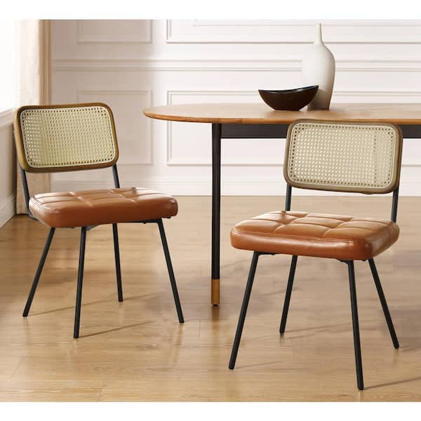 Art Leon SIASY Brown Faux Leather Accent Cane Side Chair Set of 2