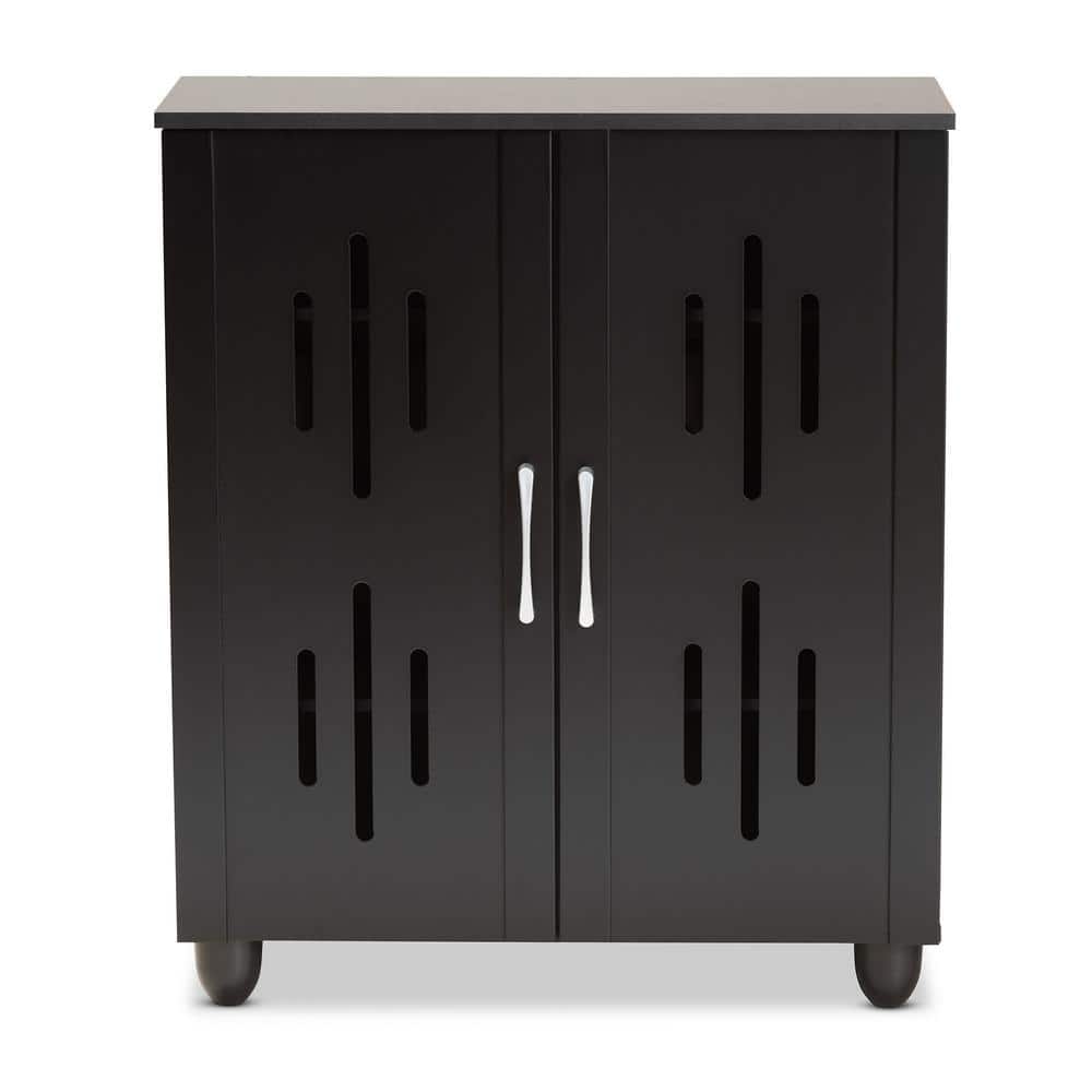 Espresso Brown Wood 2-Door Shoe Storage Cabinet with Metal Handles