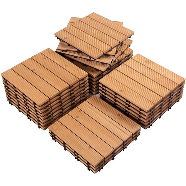 Yaheetech 12 in. x 12 in. Fir Wood Interlocking Deck Tiles Flooring For Patio Garden Pack of 27 Tiles