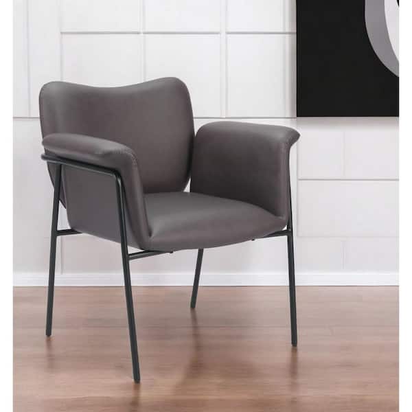 Gray Faux Leather Wood Arm Chair