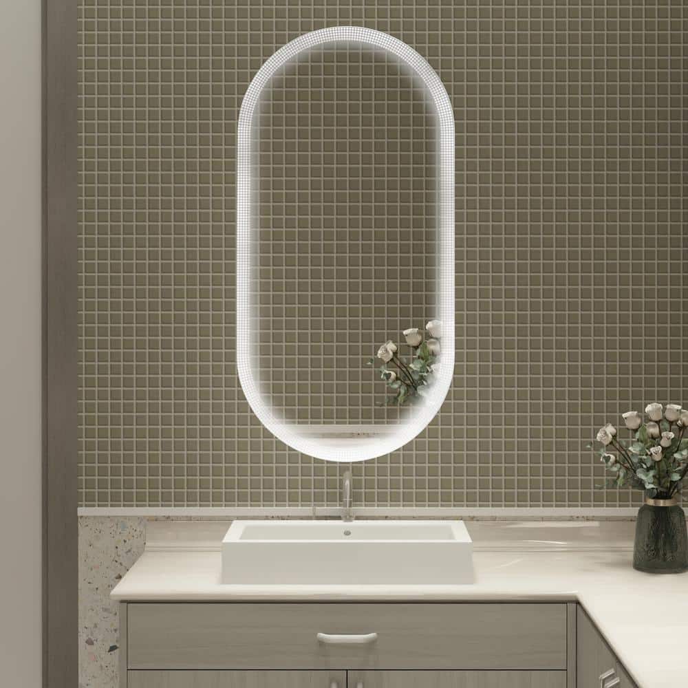 18 in. W x 35 in. H Oval Frameless Anti-Fog Dimmable Wall Bathroom Vanity M