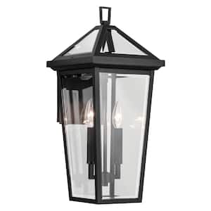 Regence 19.25 in. 2-Light Textured Black Traditional Outdoor Hardwired Wall Lantern Sconce with No Bulbs Included