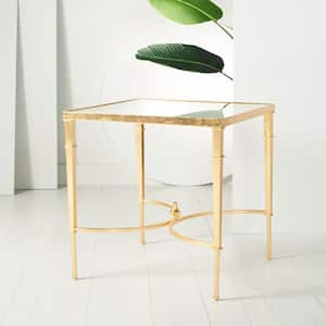 Mendez 23.8 in. Gold Rectangle Glass End Table