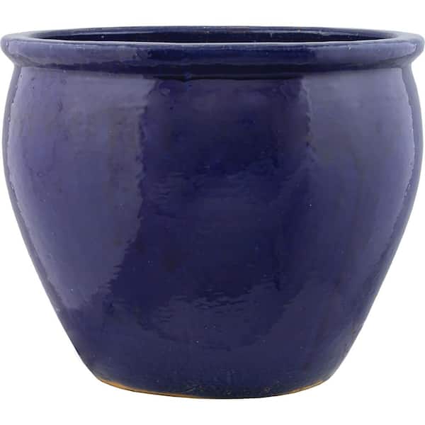 Unbranded 8.5 in. Cobalt Blue Ceramic Fish Bowl