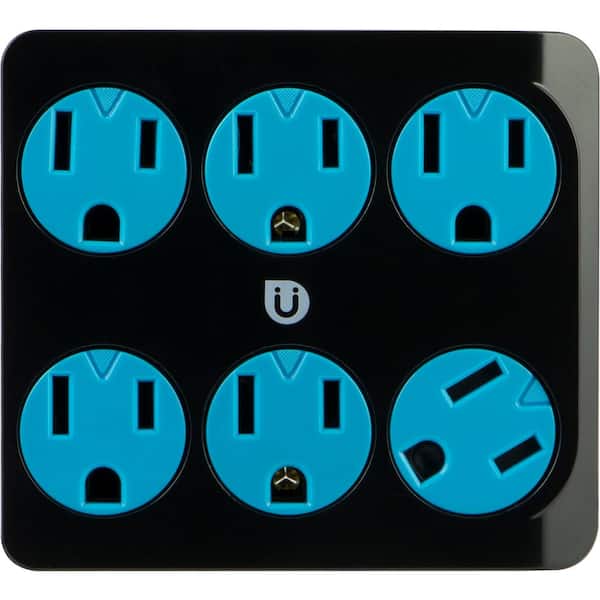 Uber 6 Grounded Outlet Tap, Black and Blue