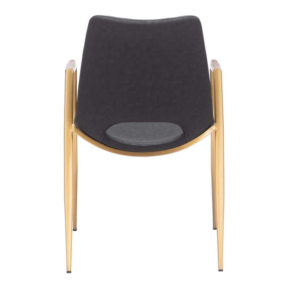 Black Faux Leather and Gold Metal Arm Chair