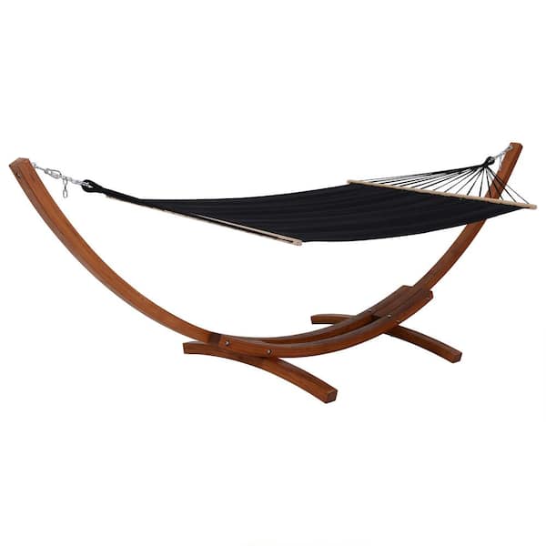 DEKO LIVING Outdoor Cedar Wood Hammock with Black Textilene Fabric