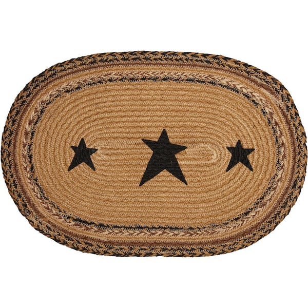 VHC BRANDS Kettle Grove Star 12 in. W x 18 in. L Caramel Tan Black Jute Oval Placemat Set of 6