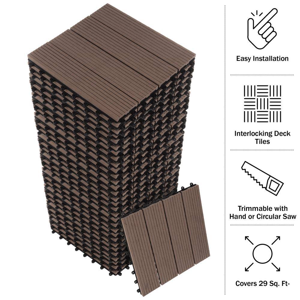 Mocha Brown Interlocking Composite Deck Tiles for Outdoor Flooring