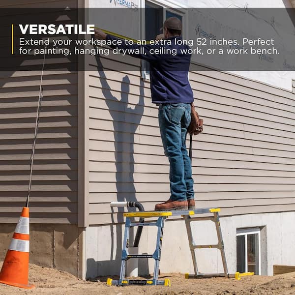 Gorilla Ladders - 4.6 ft. x 2.5 ft. Aluminum Heavy-Duty PRO, 2 in. Slim-Fold Work Platform, 4-Adjustable Heights, 375 lbs. Load Capacity