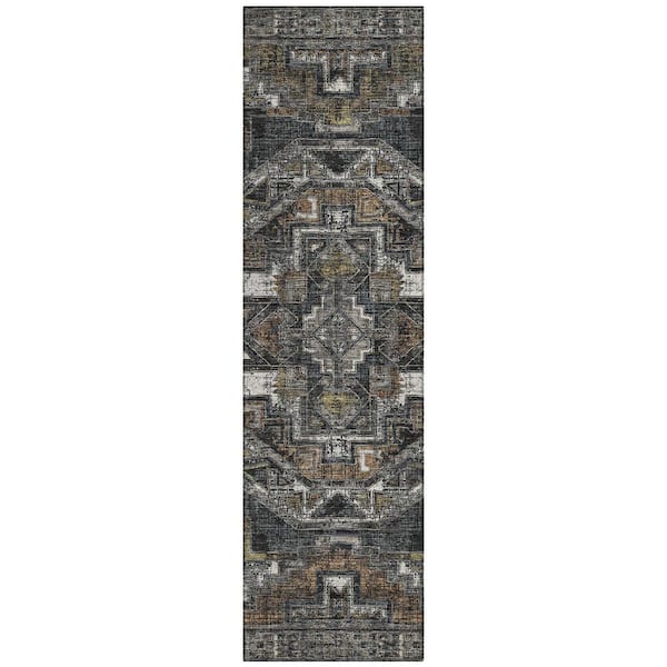 Chantille Machine Washable Indoor/Outdoor Abstract ACN2794 Black 2 ft. x 7 ft. Runner Rug