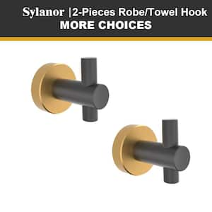 NestPro 2-Pieces Wall Mounted J-Hook Round Bathroom Robe/Towel Hook in Black Gold