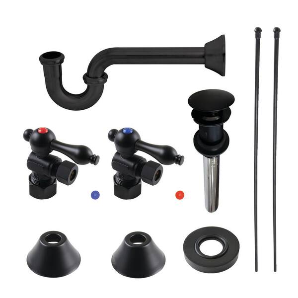Kingston Brass Traditional 1-1/4 in. Brass Plumbing Sink Trim Kit with P- Trap and Drain in Matte Black