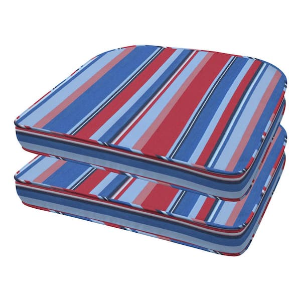 Honeycomb Stripe Blue and Red Rounded Outdoor Seat Cushion (2-Pack)