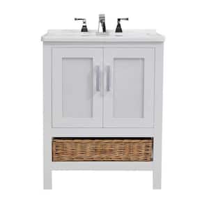 Stufurhome Rhodes 27 in. x 34 in. White Engineered Wood Laundry Sink with a Basket Included