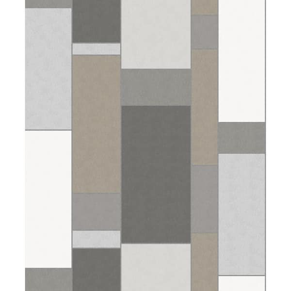 Seabrook Designs Hammered Steel and Metallic Silver De Stijl Geometric Paper Non-Woven Unpasted Wallpaper Roll (covers 56 sq. ft.)