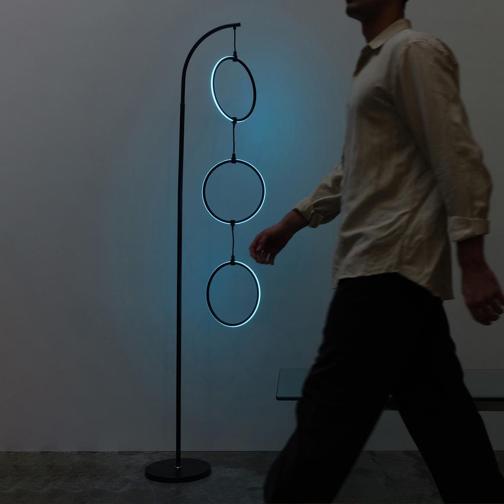 Nova 74" Black Arc LED Floor Lamp with RGB Color Changing Rings