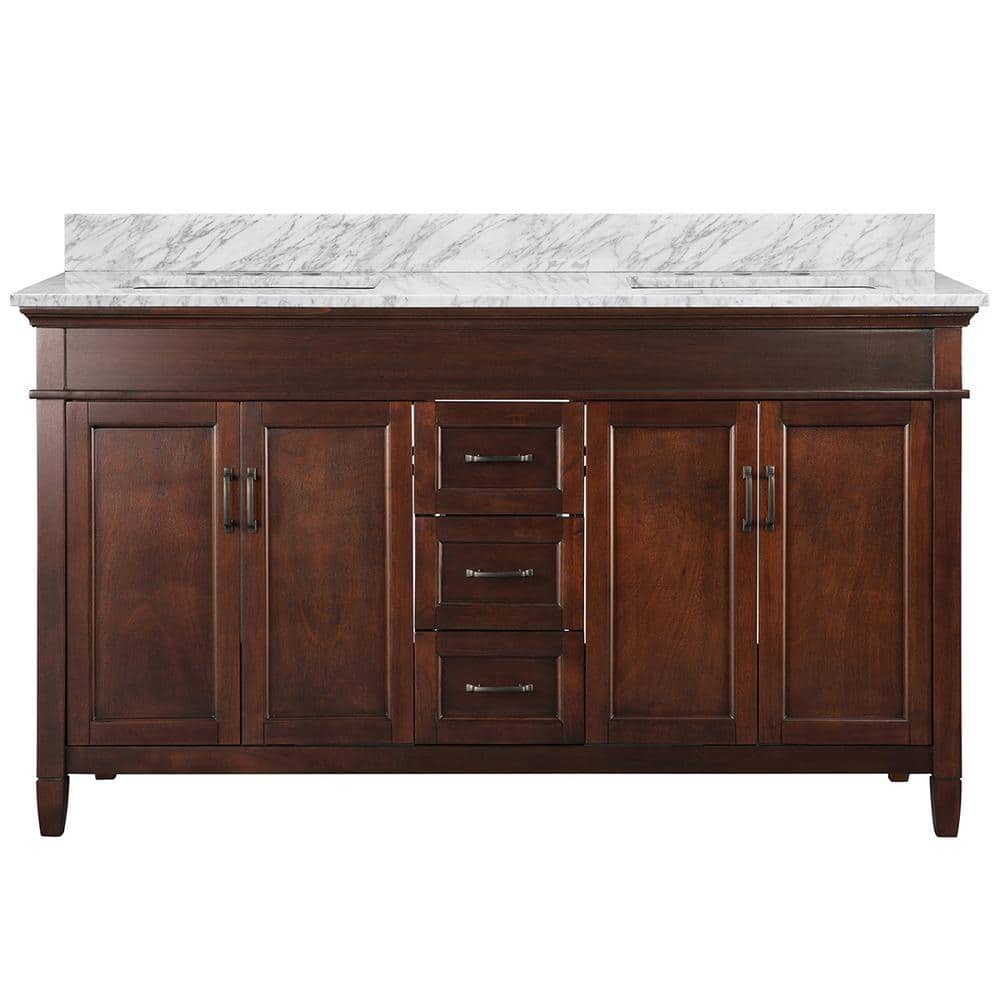 Ashburn 61 in. W x 22 in. D Bath Vanity in Mahogany with Carrara White Marble Top price history on PriceWatchPro