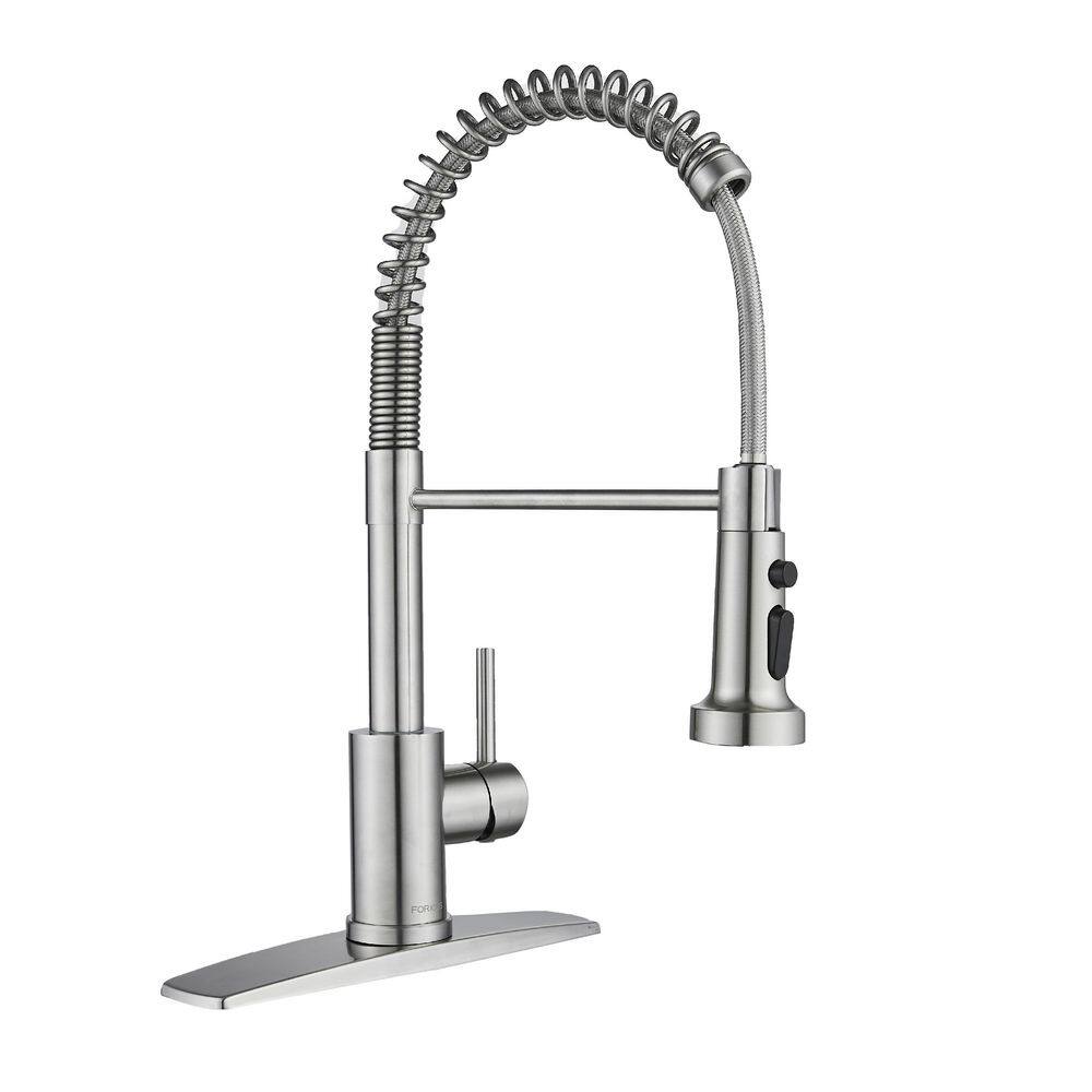 Brushed Nickel Single Handle Spring Kitchen Faucet with Pull Down Sprayer