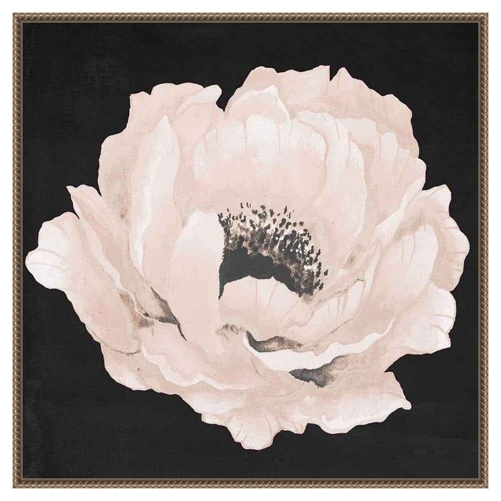 Pink Flower on Black Canvas with Bronze Beaded Frame